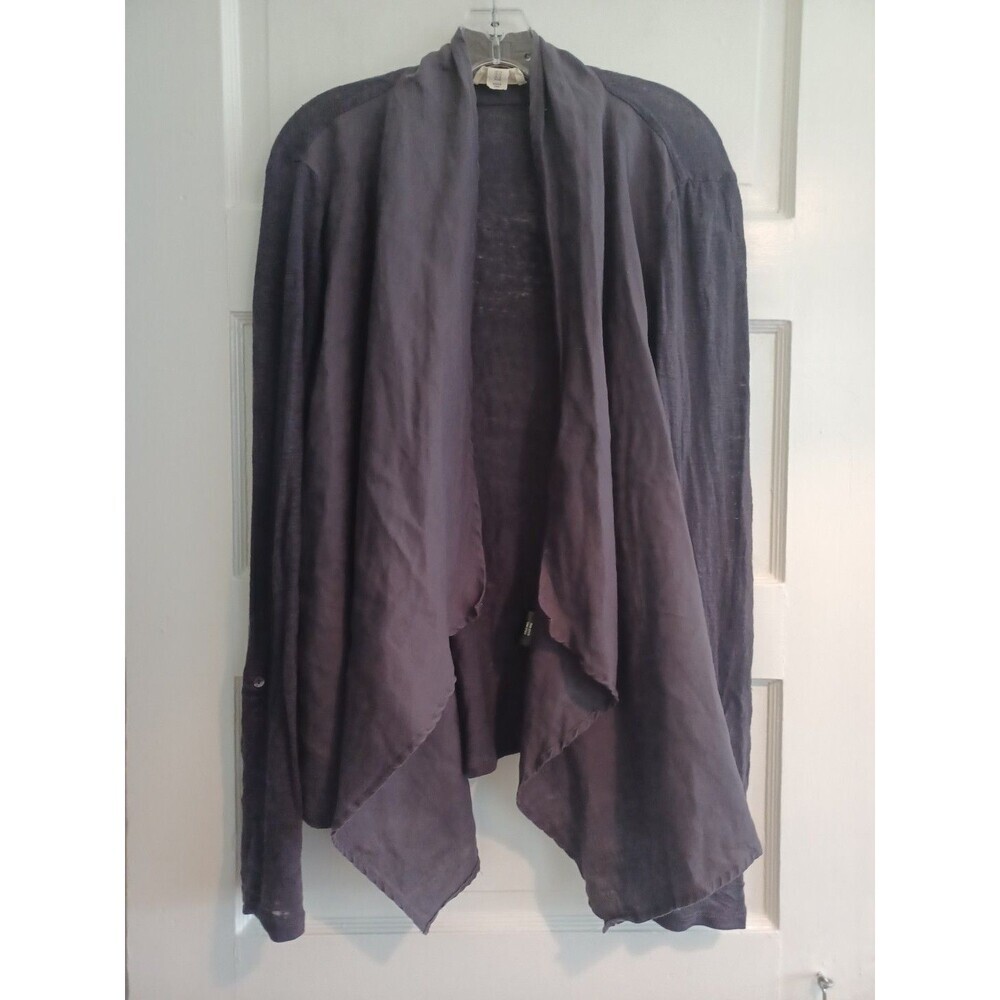 Cambridge Dry Goods gray linen cardigan 12 open waterfall knit sleeve minimalist